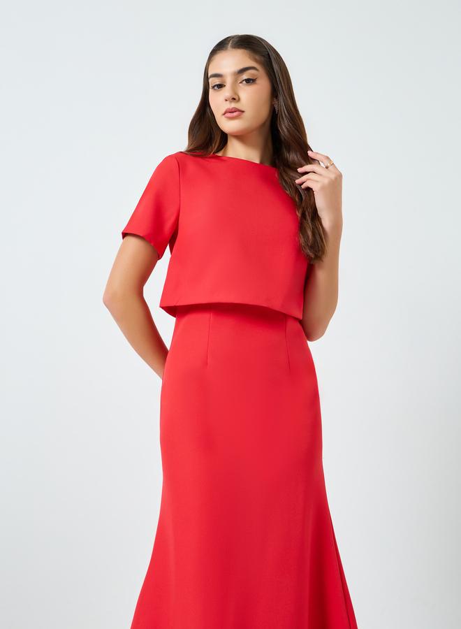 Styli Women Red Short Sleeves A-Line Maxi Dress - Image 2